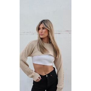 ET CLET Lucy Arm Warmer Shrug Sweater Small Latte $40